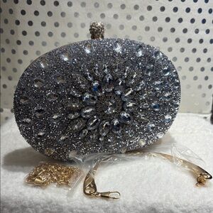Elegant Silver Crystal Evening Clutch